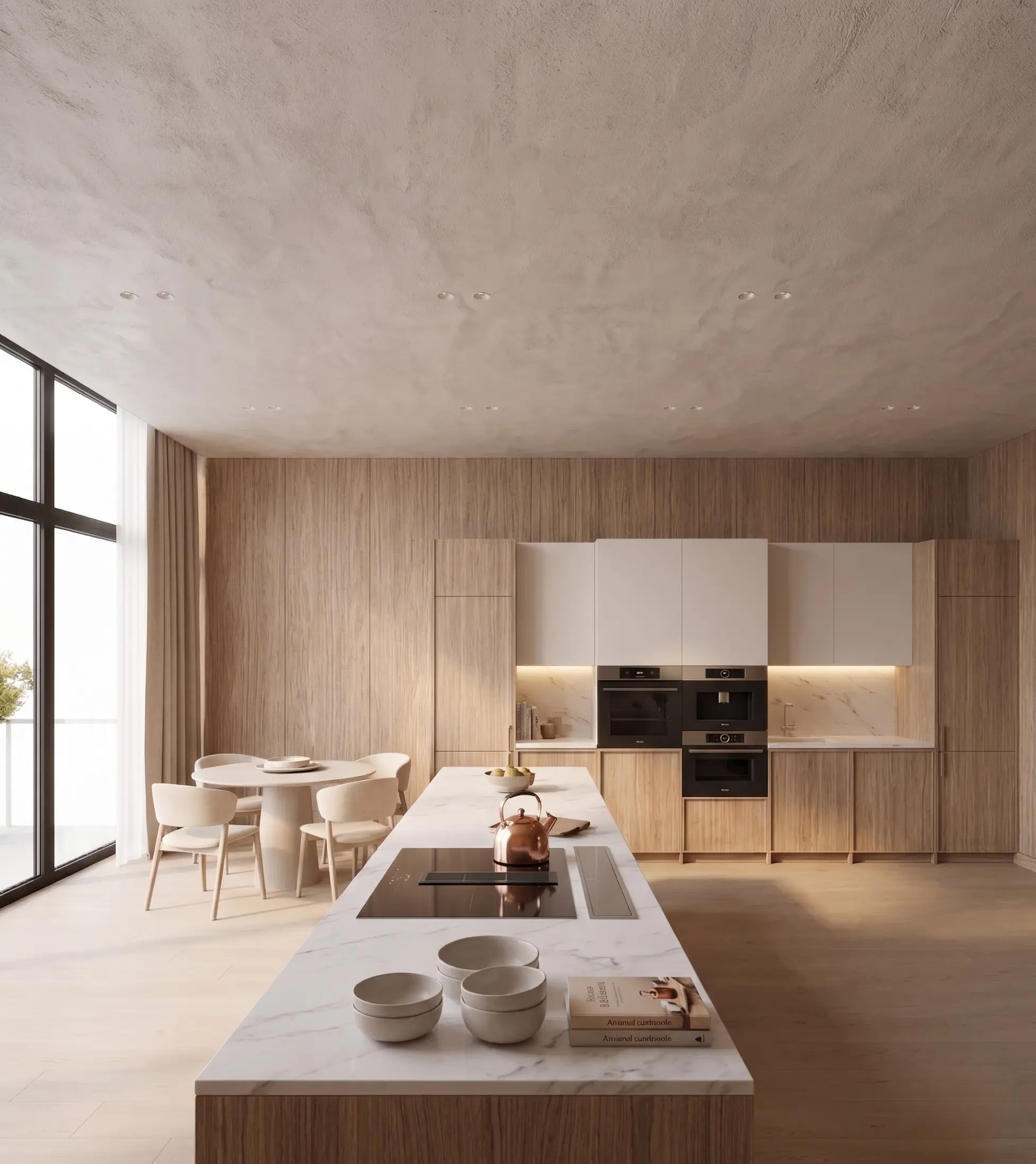 Koncepcja architektoniczna jasnej, otwartej kuchni z wyspą w nowym apartamencie nad morzem – oferta deweloperska Brizo Park.